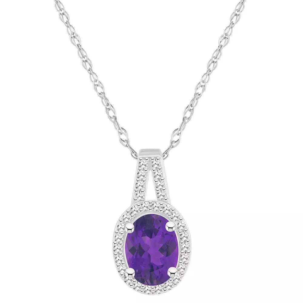 Celebration Gems Sterling Silver Gemstone & 1/7 Carat T.W. Diamond Halo Pendant Necklace, Women's, Size: 18", Purple Product Image