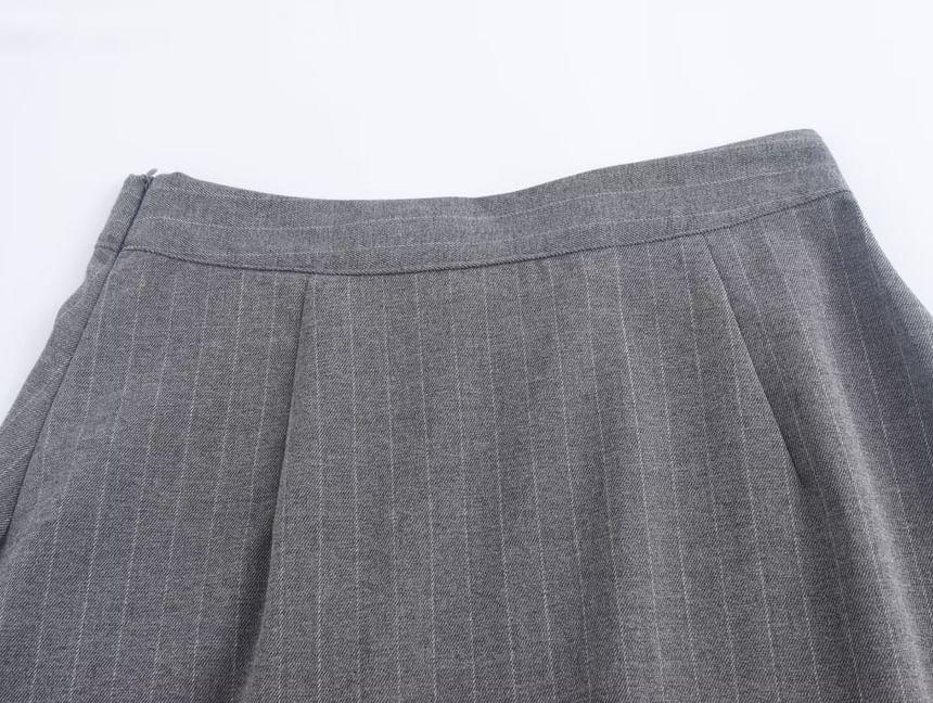 High Waist Pinstriped Pleated Midi A-Line Skirt Product Image
