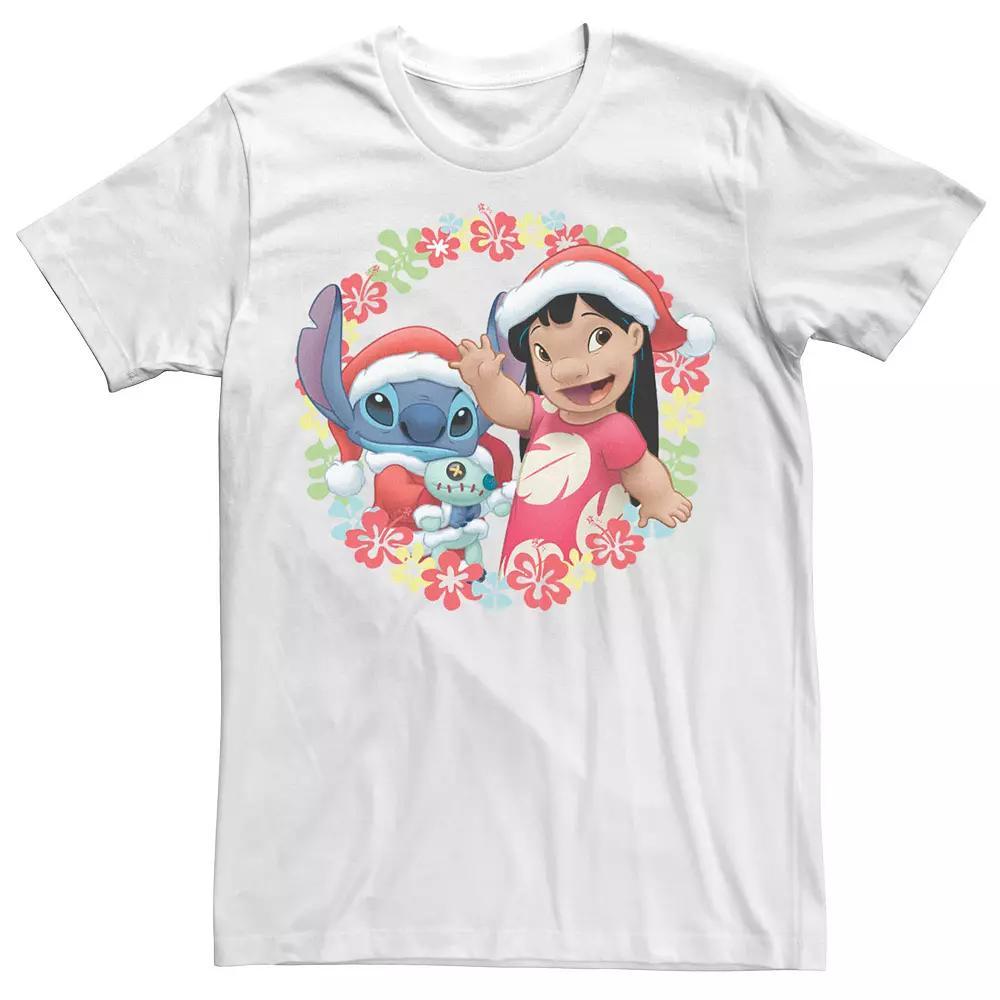 Disney's Lilo & Stitch Christmas Hawaiian Flower Wreath Men's Tee, Size: XXL, White Product Image