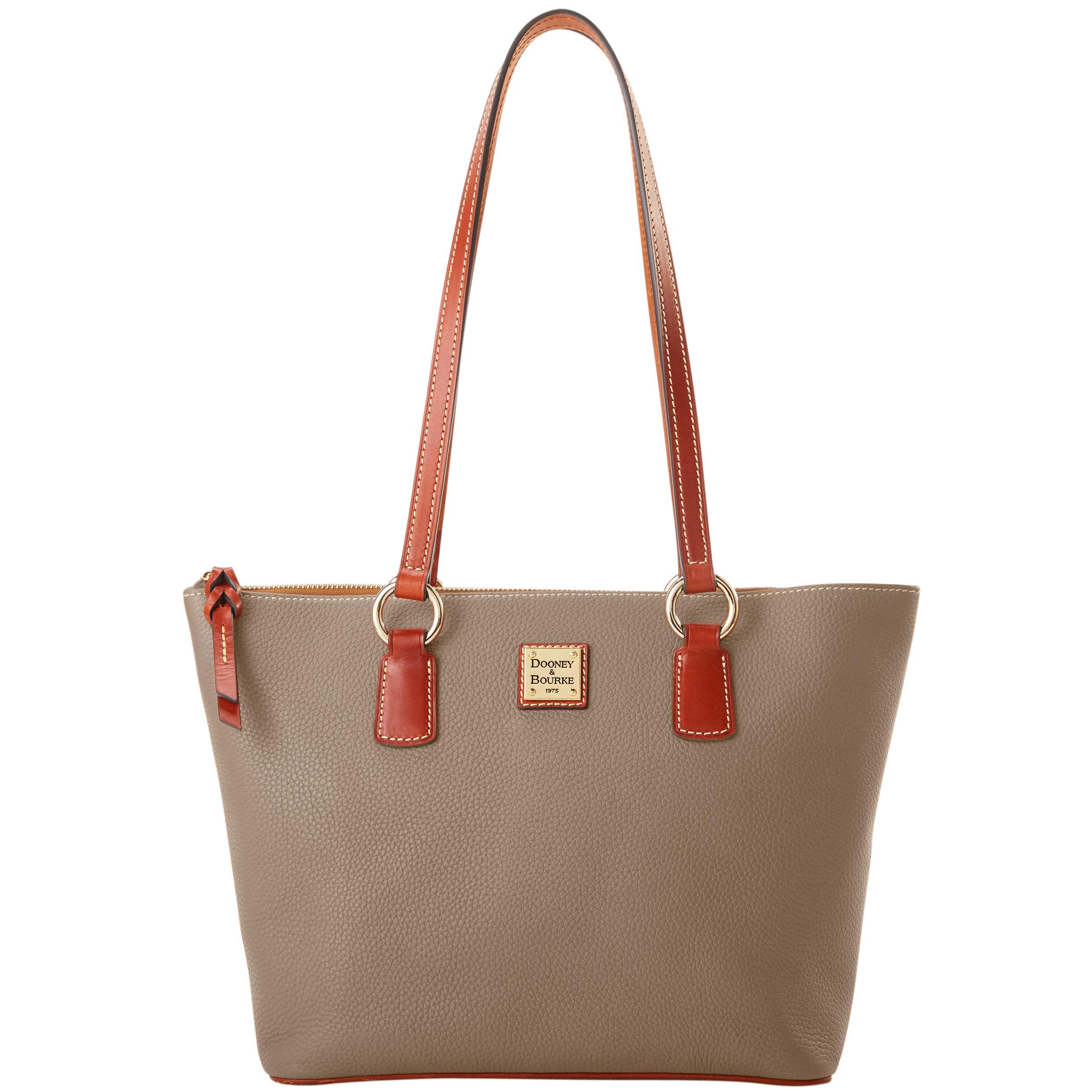 Dooney & Bourke Womens Pebble Grain Small Wren Zip Leather Tote Shopping Bag in Caramel Product Image