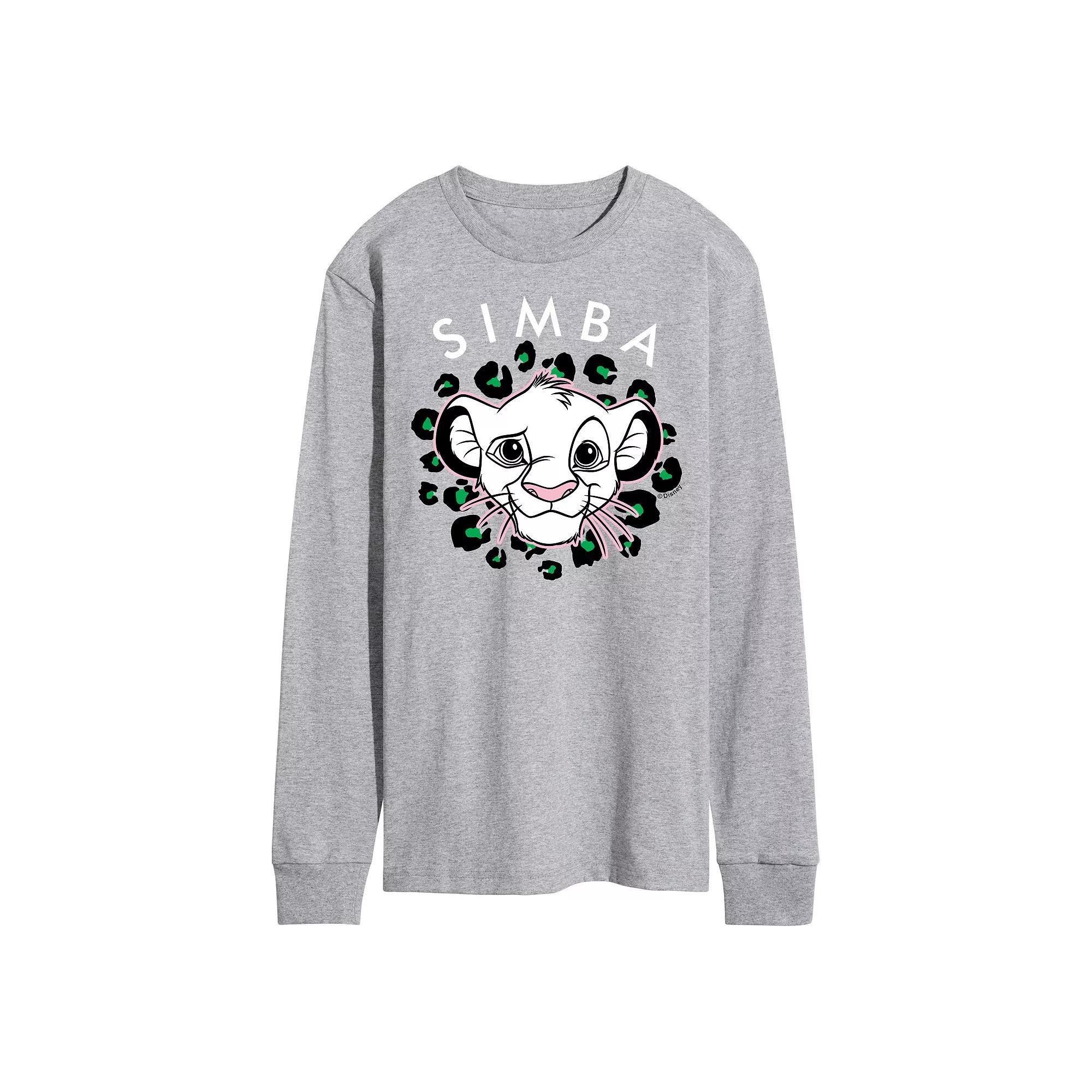 Disneys The Lion King Simba Mens Long Sleeve Graphic Tee Grey Gray Product Image