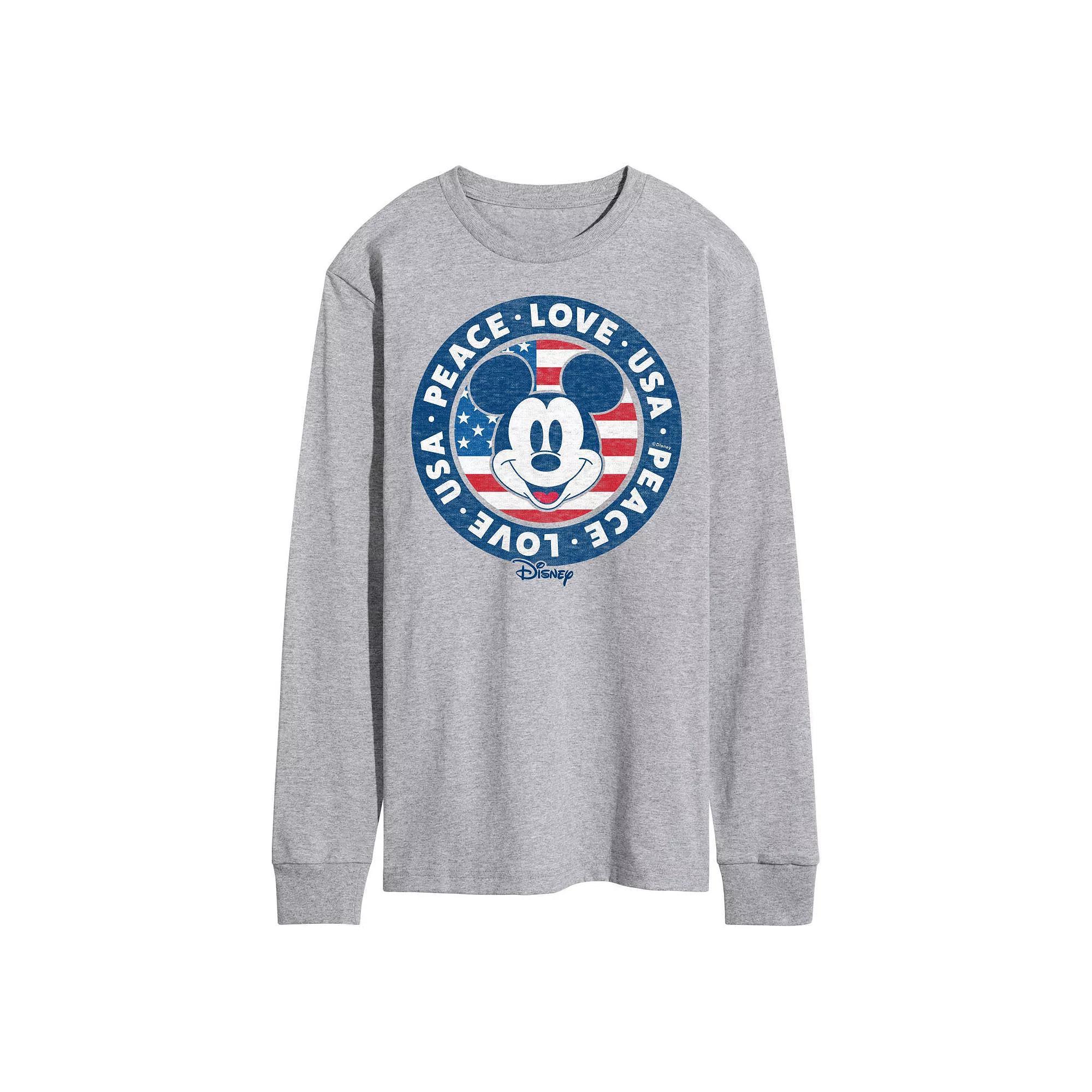 Disneys Mickey Mouse Mens Peace LOVE USA Long Sleeve Graphic Tee Product Image