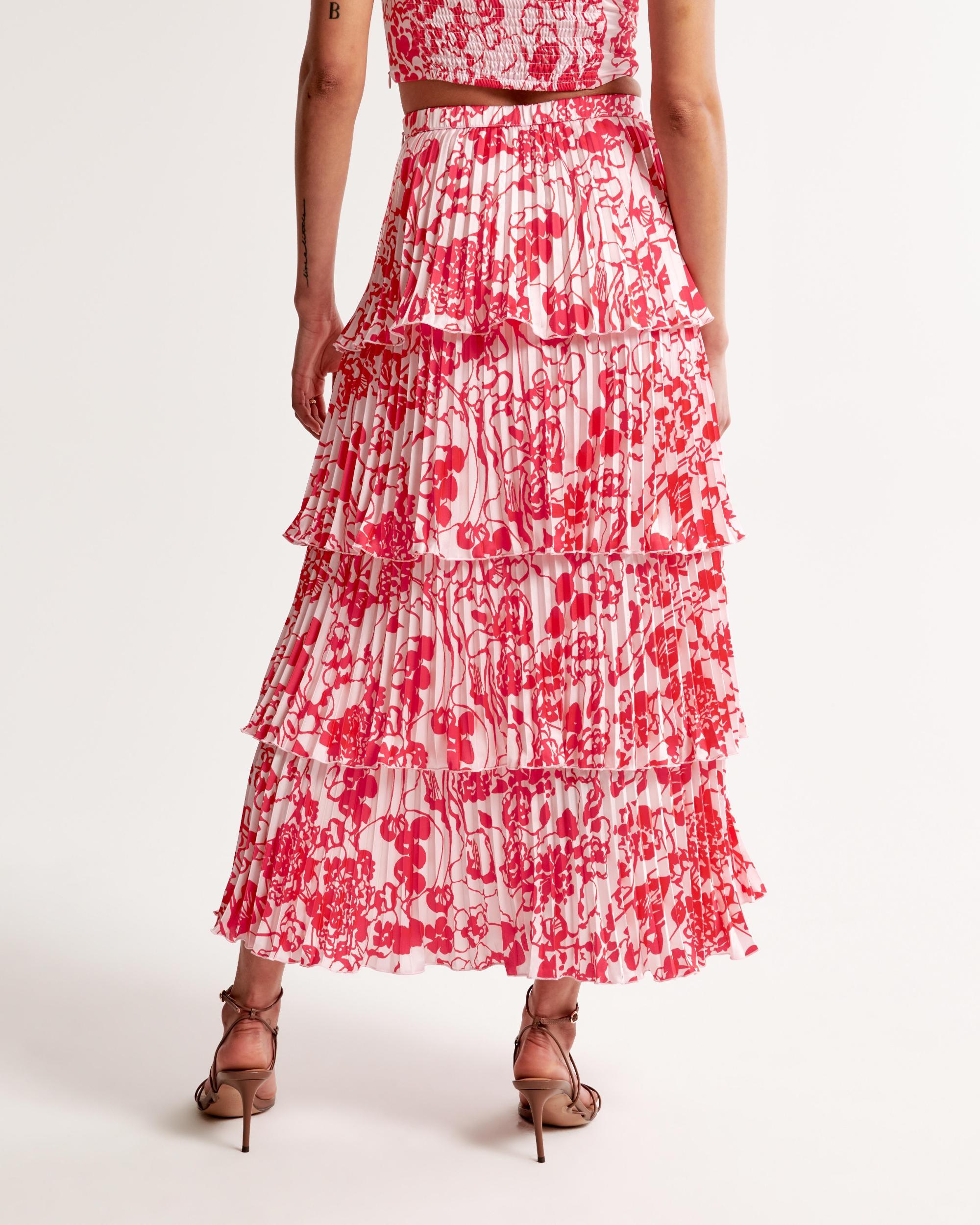 Tiered Pleated Satin Maxi Skirt Product Image