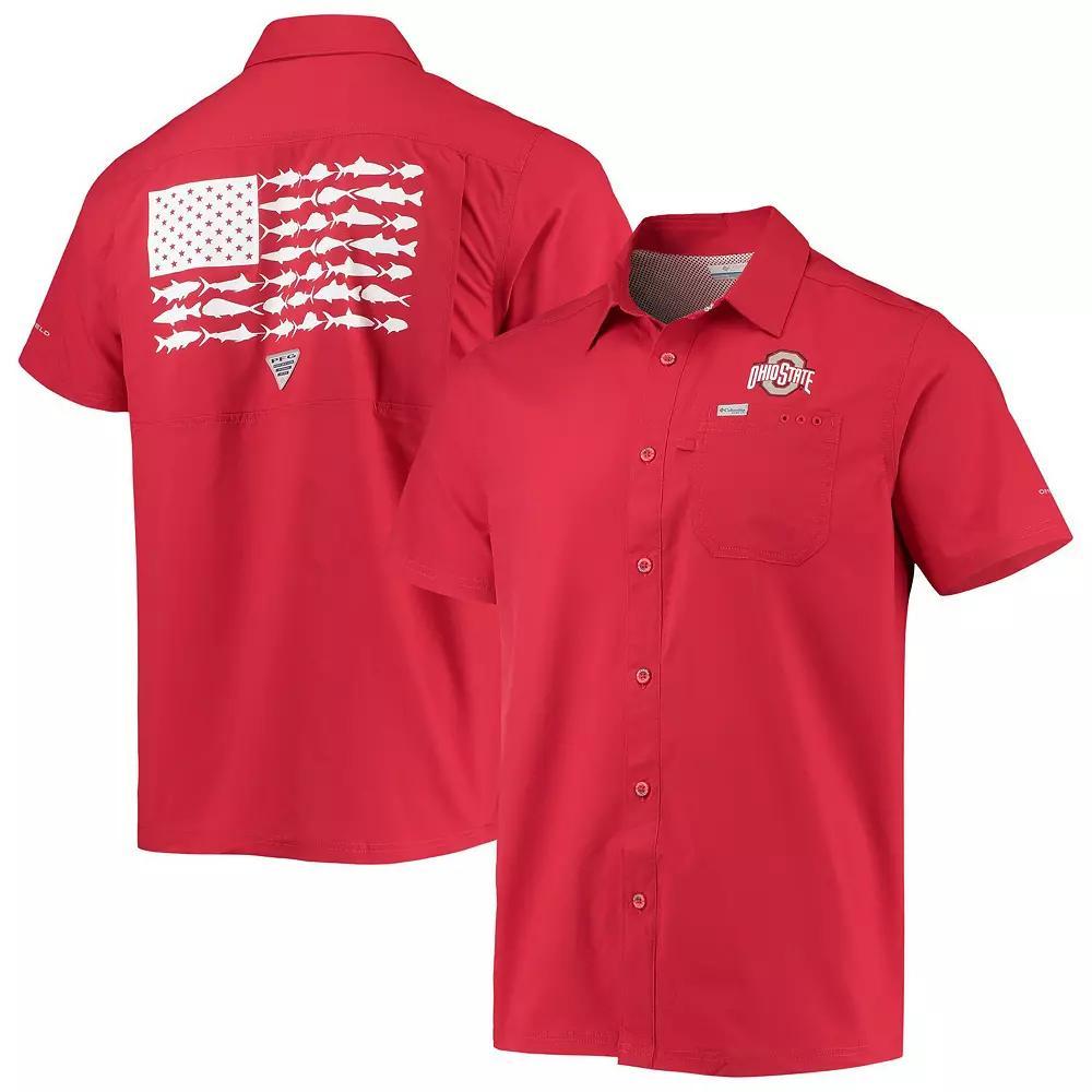 Men's Columbia PFG Scarlet Ohio State Buckeyes Slack Tide Camp Button-Up Shirt, Size: Large, Red Product Image