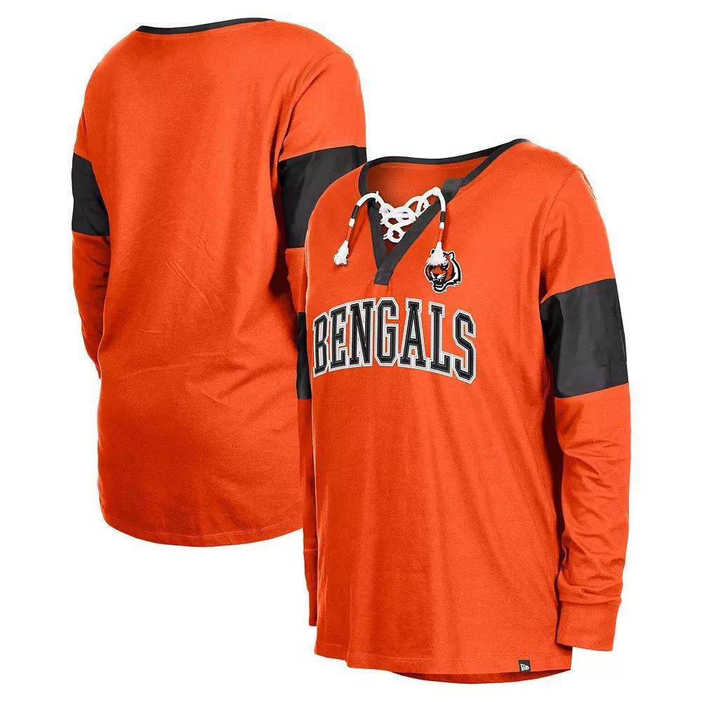 Women's New Era Orange Cincinnati Bengals Lace-Up Notch-Neck Long Sleeve T-Shirt, Size: 2XL Product Image