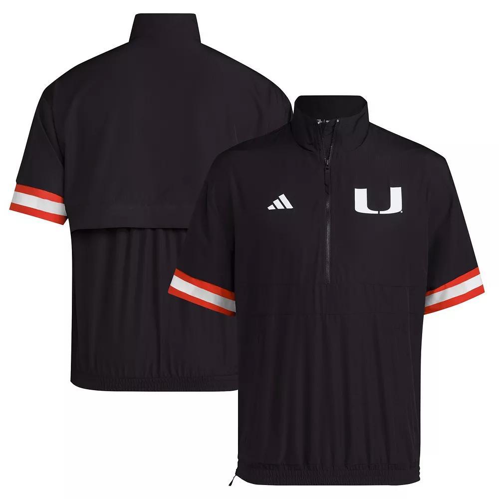 Men's adidas Black Miami Hurricanes Strategy Short Sleeve Half-Zip Jacket, Size: 3XL Product Image