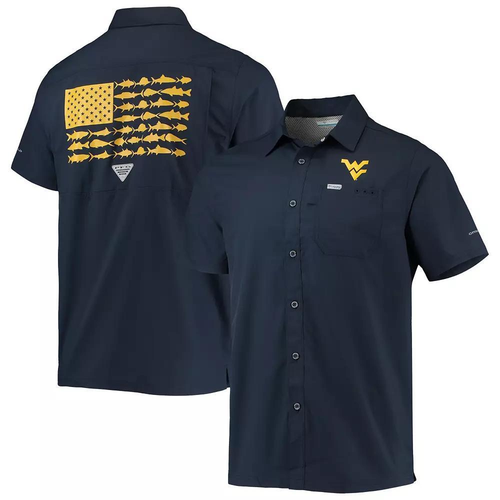 Men's Columbia PFG Navy West Virginia Mountaineers Slack Tide Camp Button-Up Shirt, Size: Large, Blue Product Image