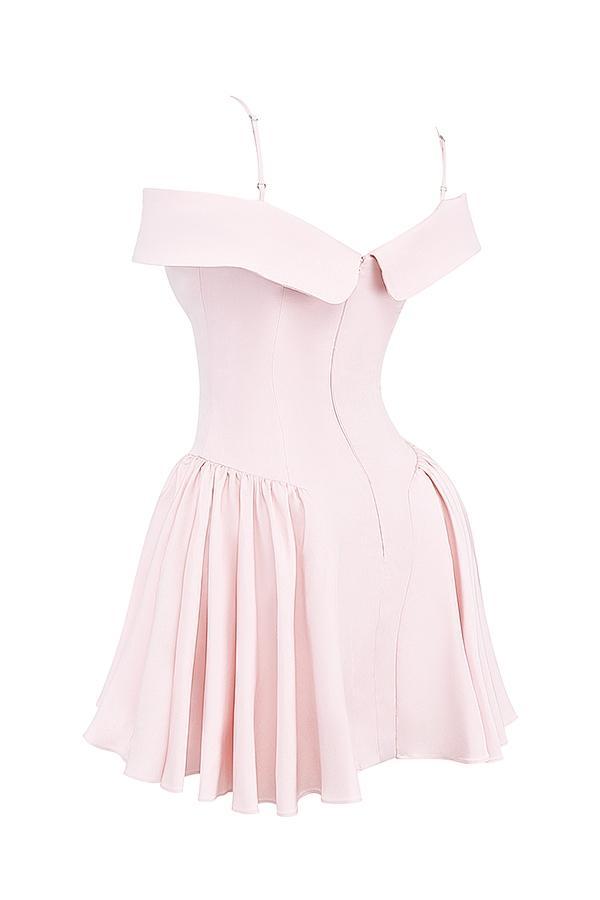 Elida  ballerina pink off shoulder mini dress Product Image