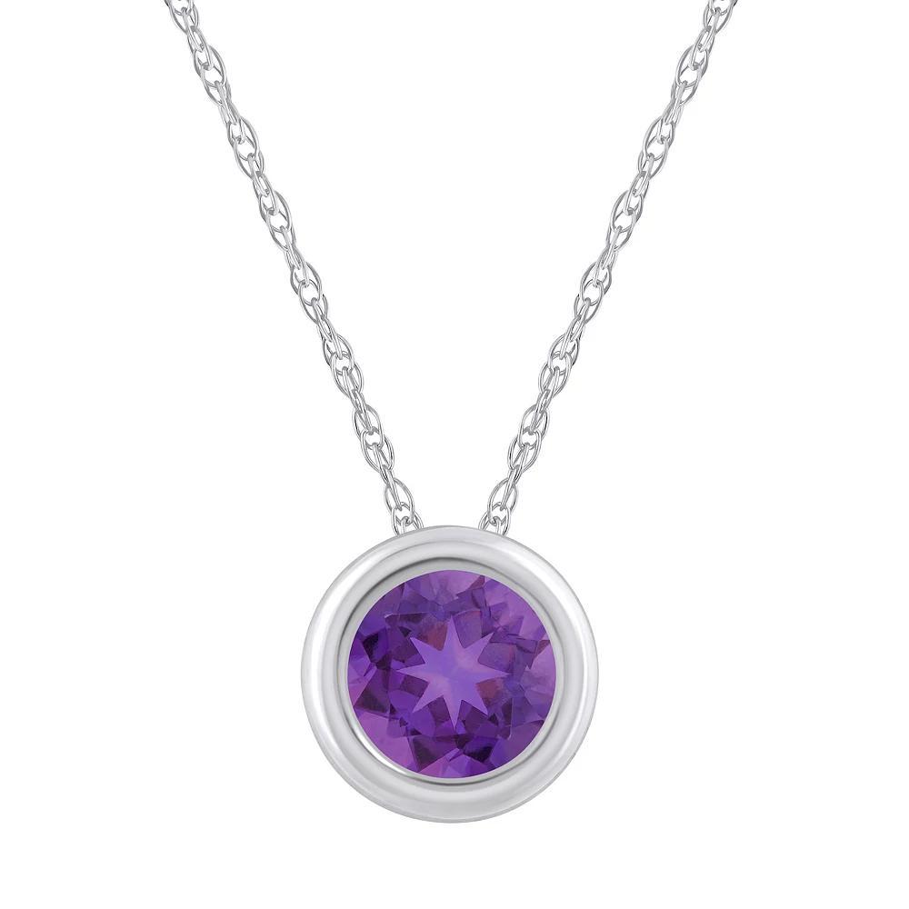 Celebration Gems 10k White Gold 5 mm Round Gemstone Pendant Necklace, Women's, Size: 18", Purple Product Image