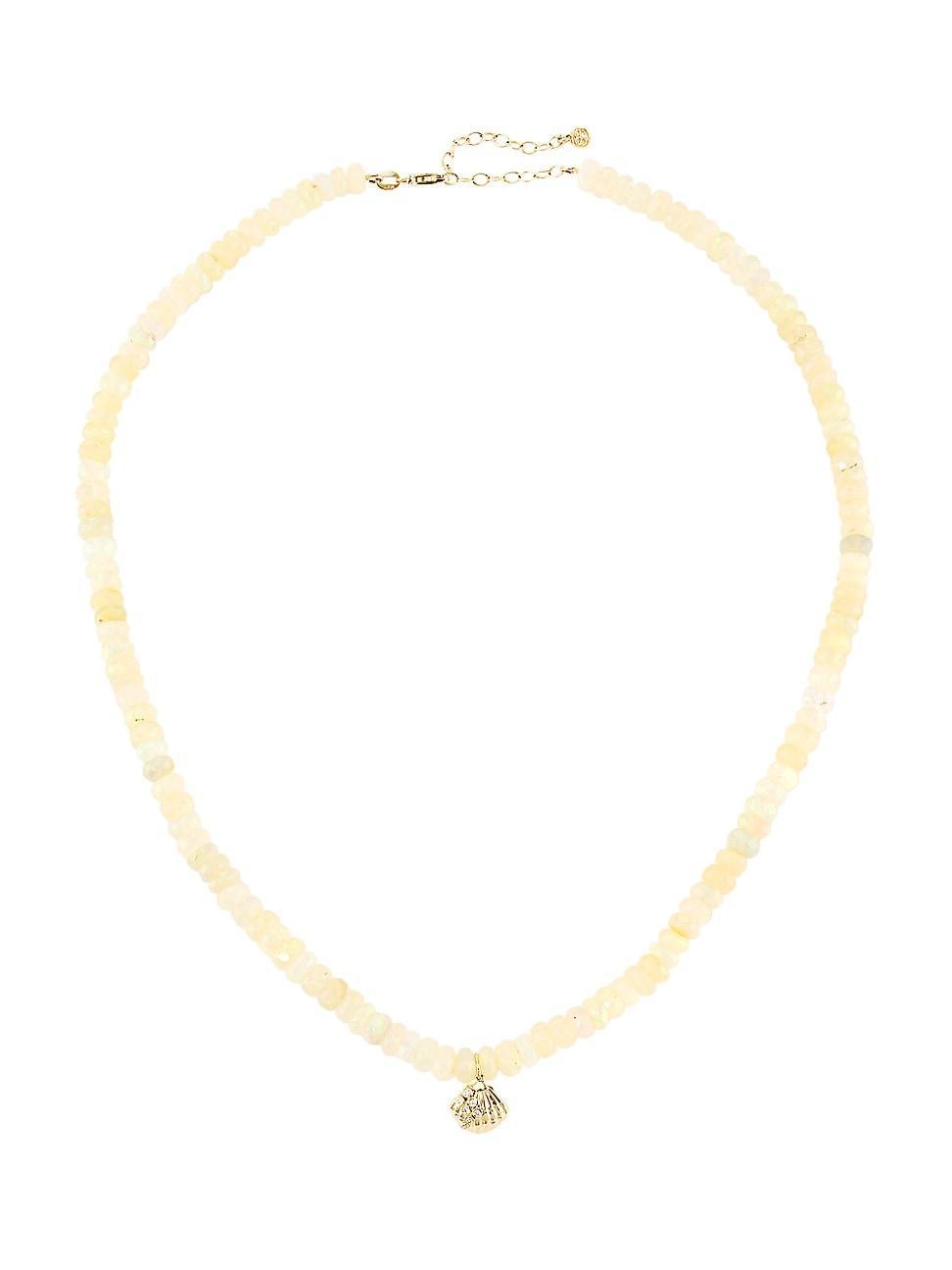 Womens 14K Yellow Gold, Opal, & Diamond Clamshell Pendant Necklace Product Image