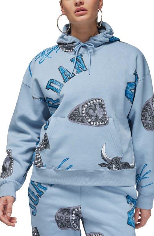Jordan Womens Brooklyn AOP Fleece Hoodie - Blue/Sail Product Image