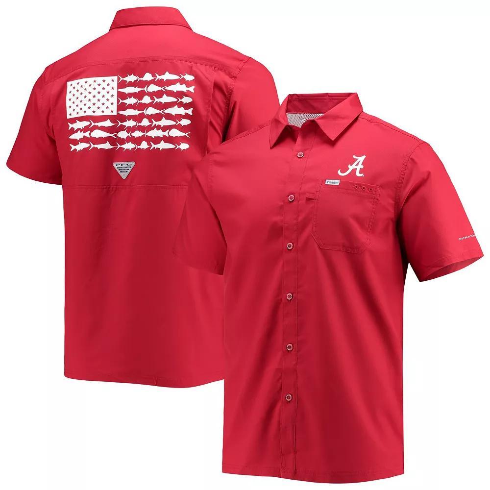 Men's Columbia PFG Crimson Alabama Crimson Tide Slack Tide Camp Button-Up Shirt, Size: Medium, Red Product Image