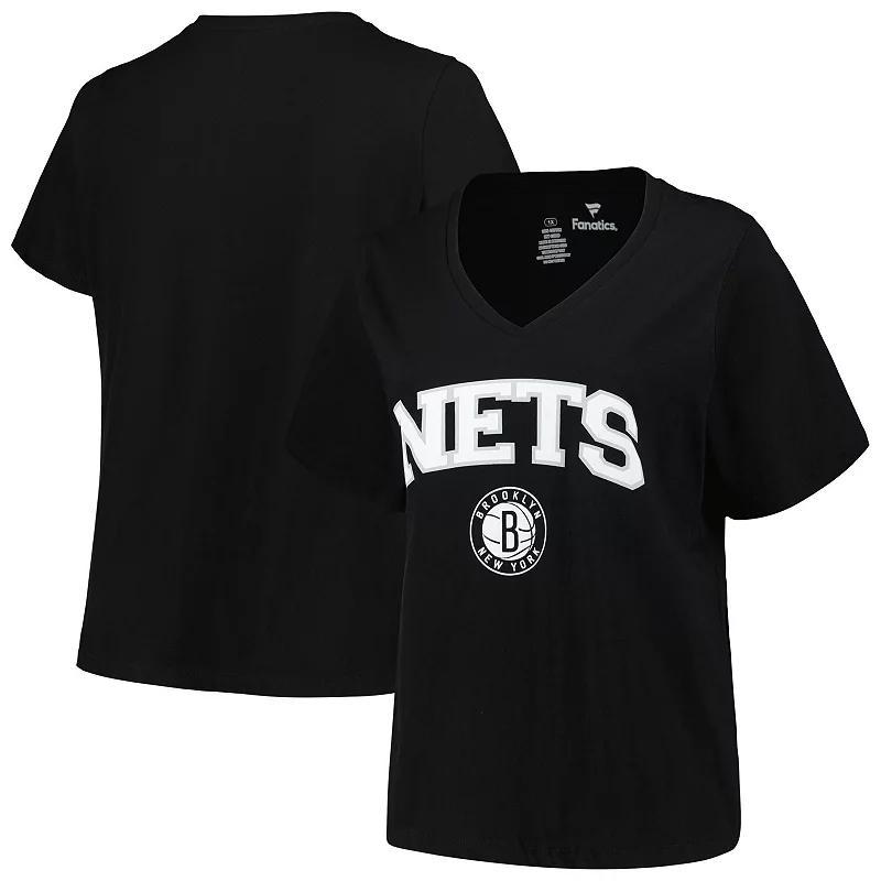 Women's Profile Black Brooklyn Nets Plus Size Arch Over Logo V-Neck T-Shirt, Size: 2XL Product Image