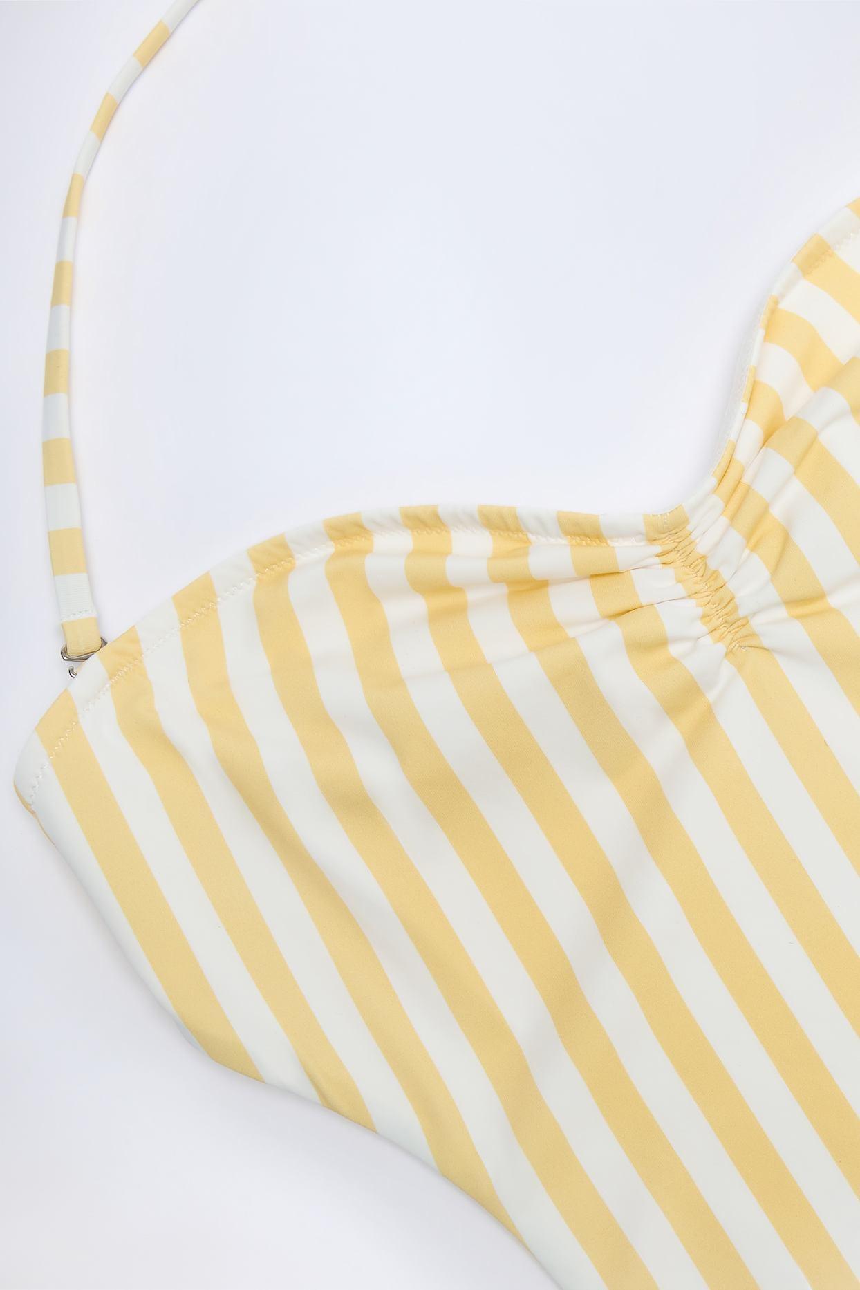 Cut-Out Halterneck Swimsuit in Lemon Yellow Stripe Product Image