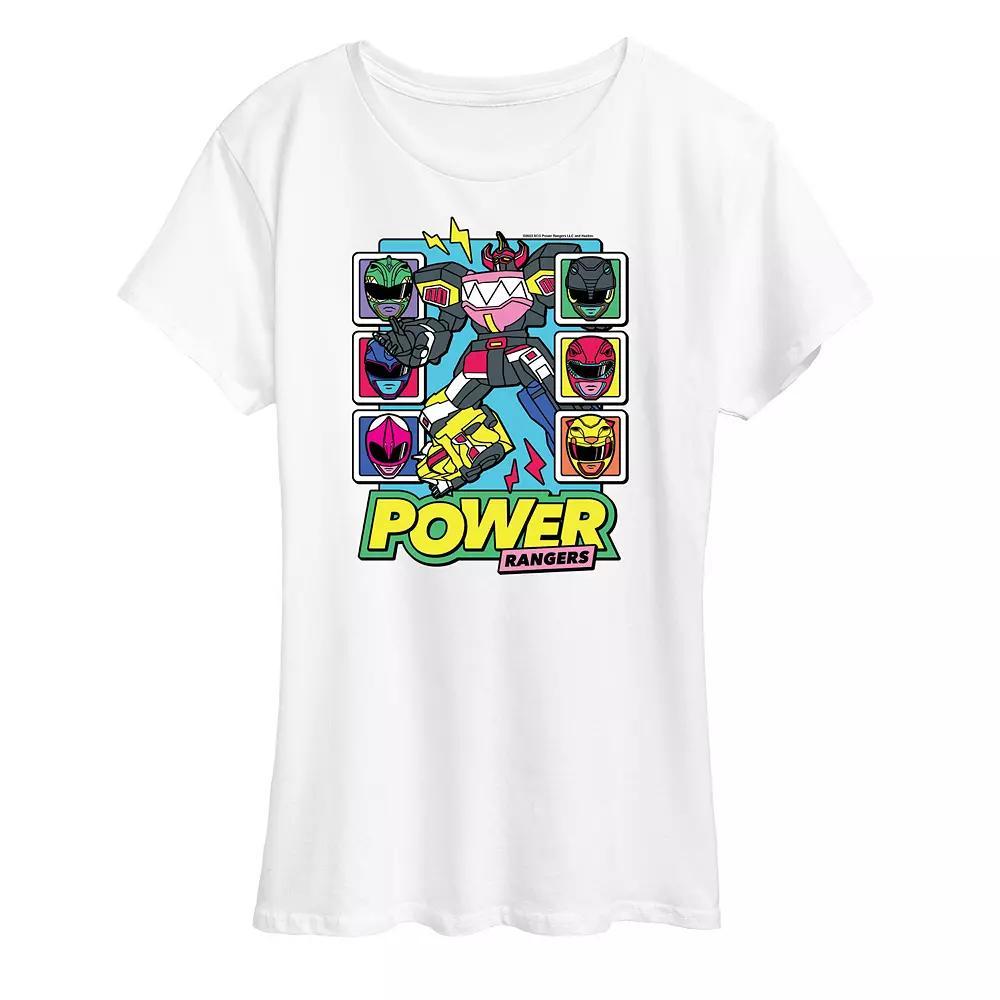 Womens Power Rangers Zord Heads Graphic Tee Grey Royal Blue Product Image