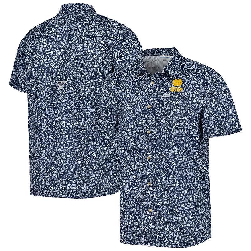 Men's Columbia Navy Notre Dame Fighting Irish Super Slack Tide Omni-Shade Team Button-Up Shirt, Size: Medium, Blue Product Image