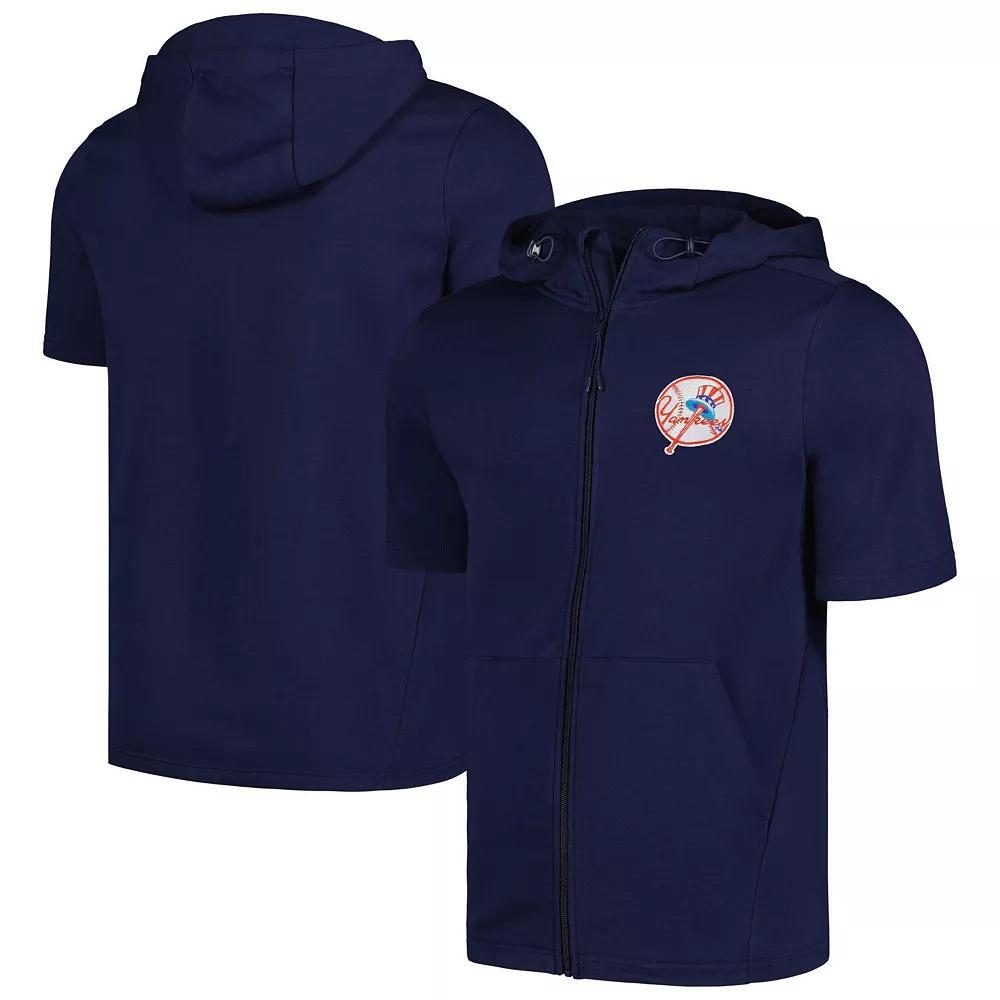 Men's Levelwear Navy New York Yankees Recruit Short Sleeve Full-Zip Hoodie, Size: Small, Blue Product Image