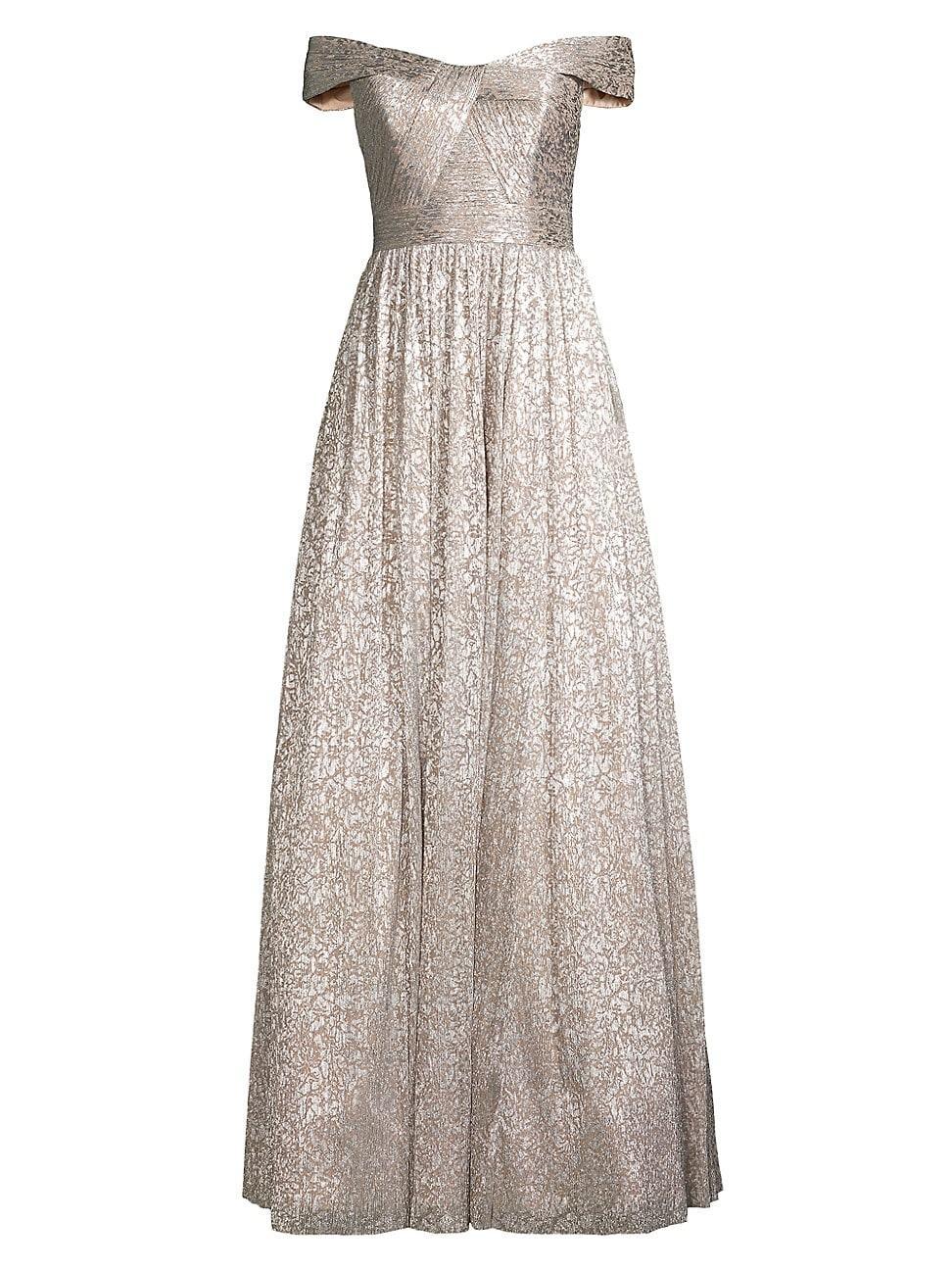 Aidan Mattox Metallic Off The Shoulder Gown Product Image