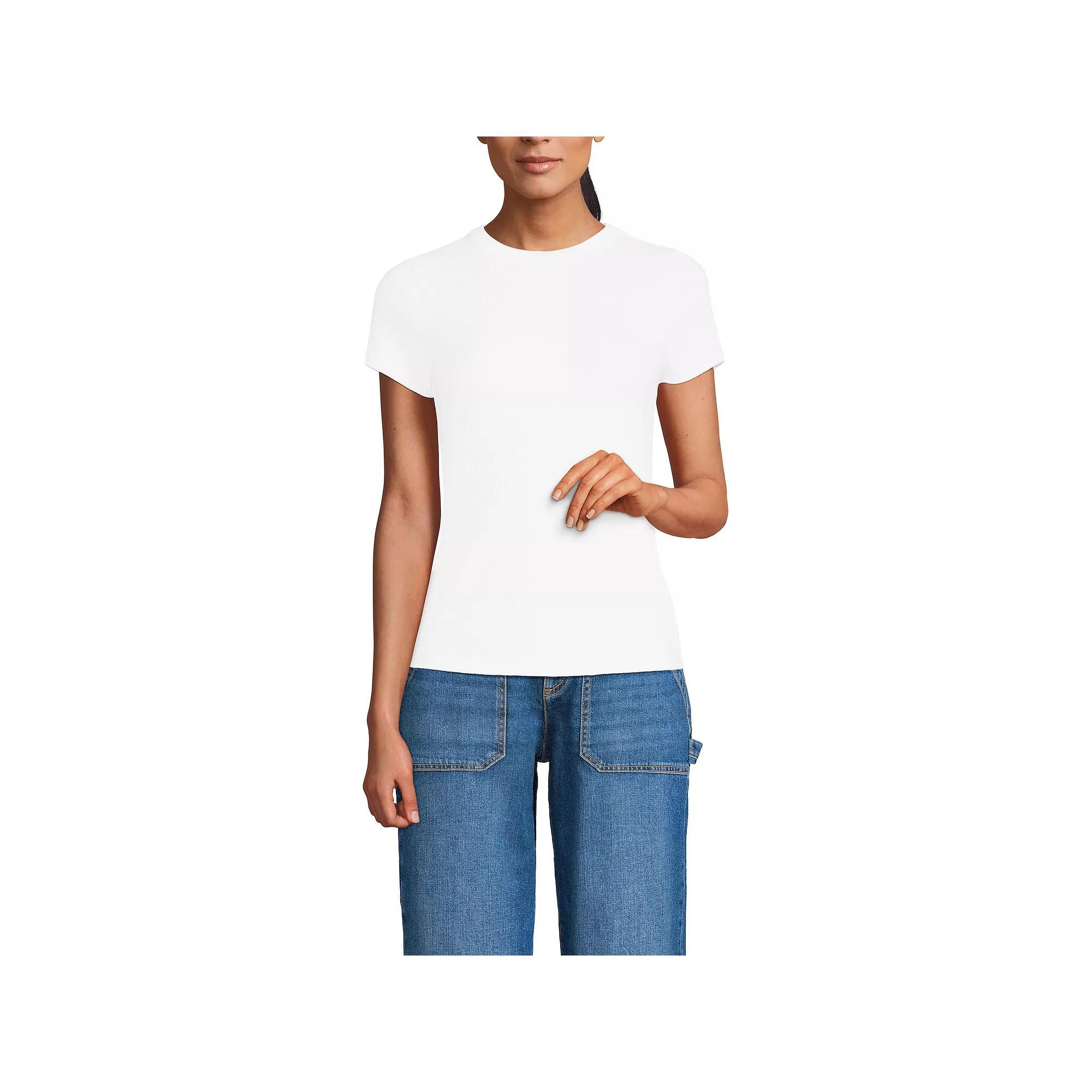Women's Lands' End Drapey Rib Fitted Short Sleeve Mini T-Shirt, Size: Medium, Light Purple Product Image