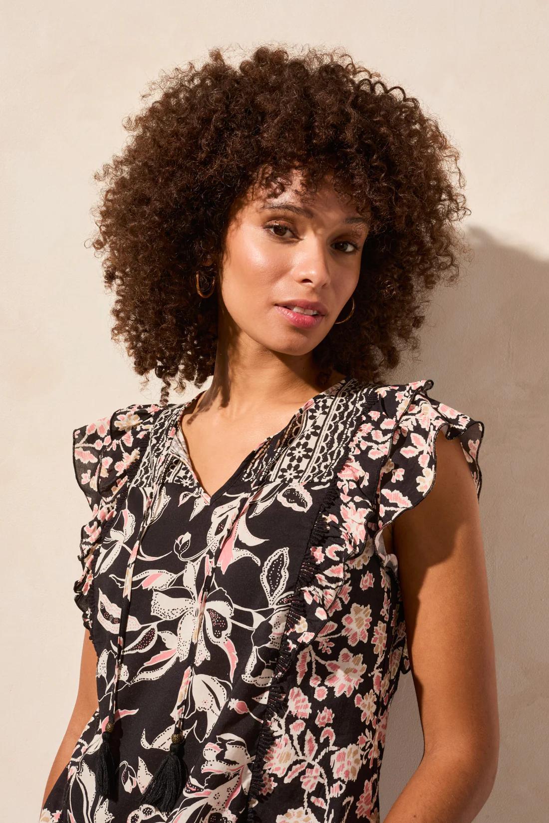 Mixed Print Notch Neck Blouse Product Image