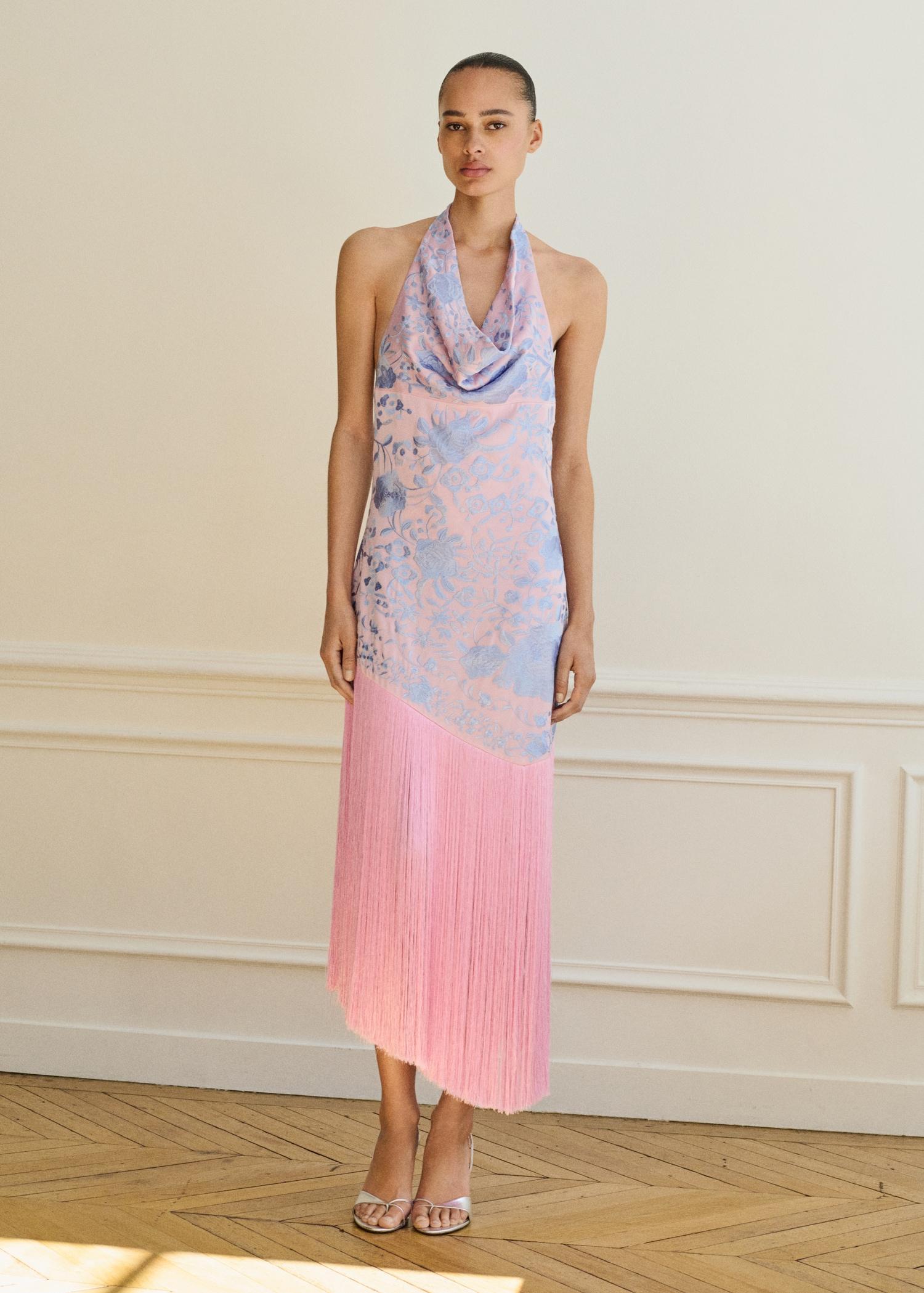 Asymmetrical dress with embroidered fringes - Women | MANGO USA Product Image