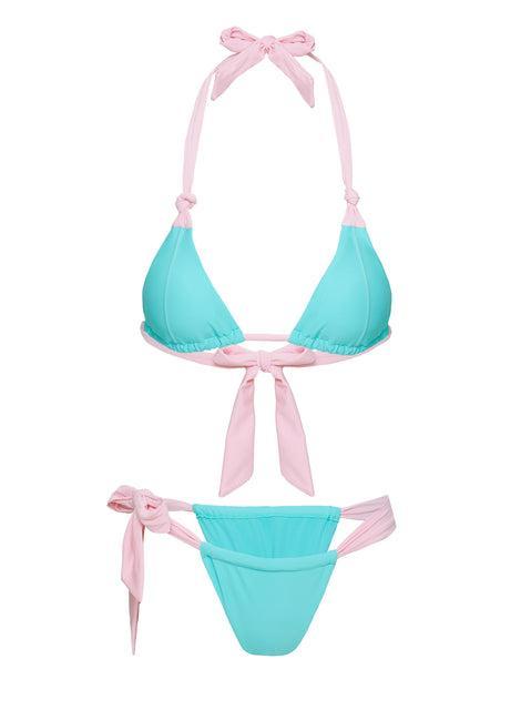 Avalee Ruched Tie One Side Bikini Bottoms Turquoise / Pink Product Image