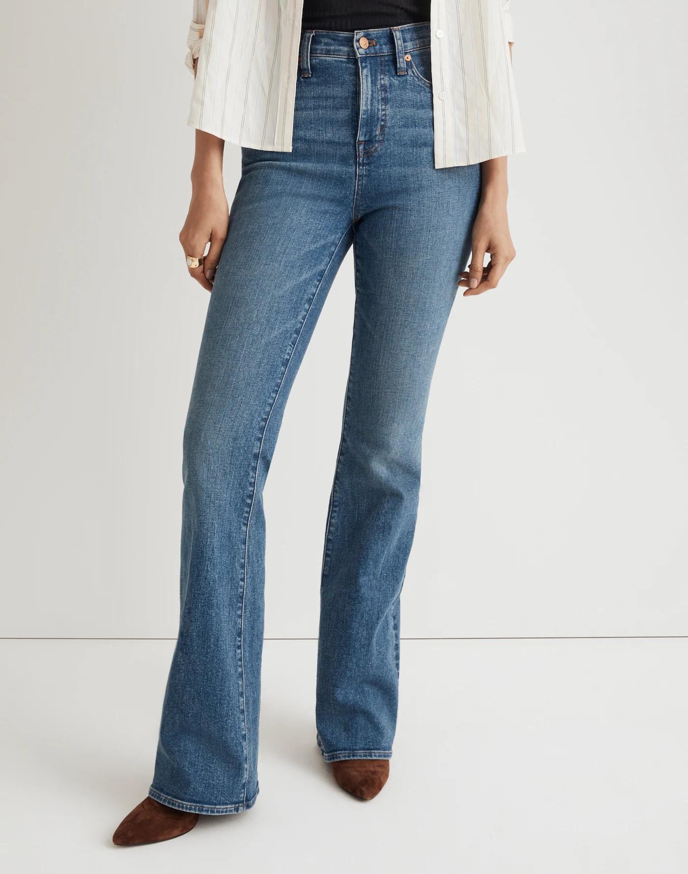 Petite Skinny Flare Jeans in Calvino Wash: Crease Edition Product Image