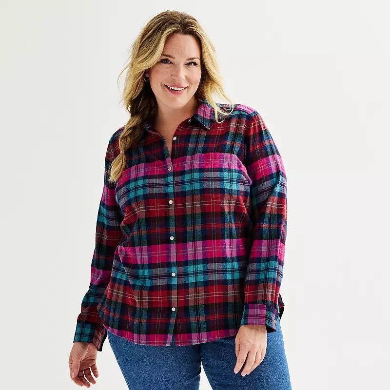Plus Size Croft & Barrow® The Extra Soft Plaid Flannel Shirt, Women's, Size: 4XL, Purple Fall Plaid Product Image