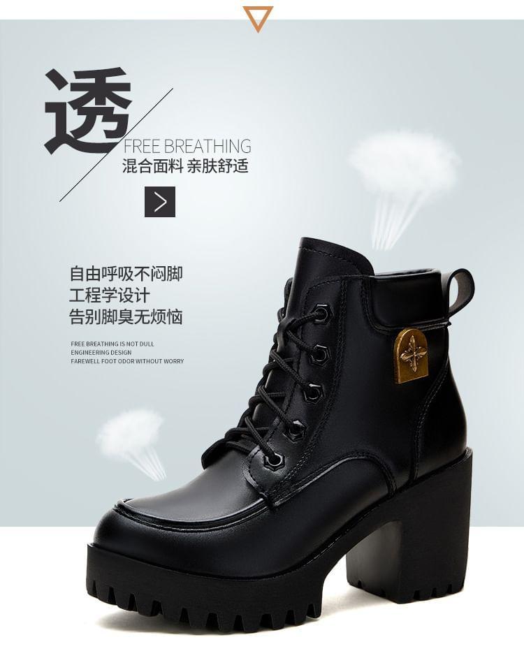 Block Heel Faux Leather Lace-Up Shoes (Various Designs) Product Image