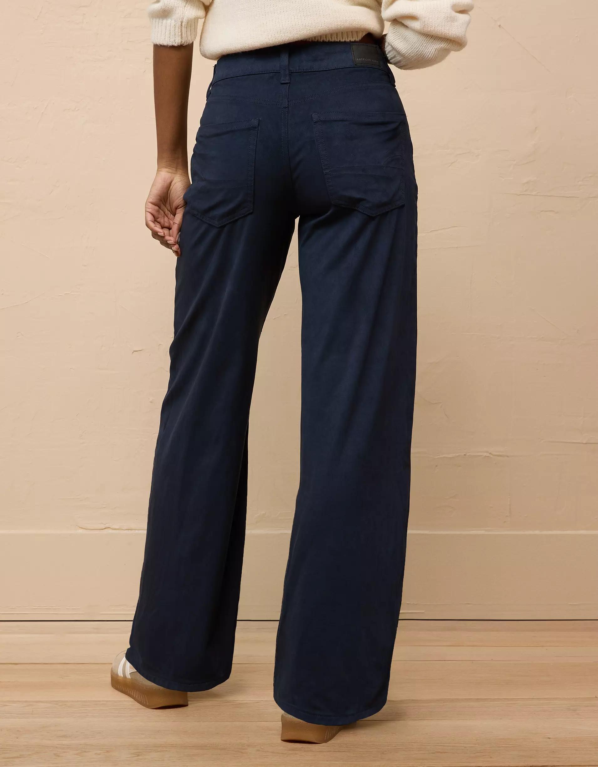 AE Dreamy Drape Sueded High-Waisted Baggy Wide-Leg Pant Product Image