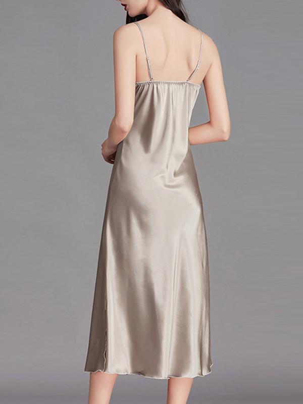Loose Sleeveless Solid Color Spaghetti-Neck Babydolls Nightdress Pajama Product Image