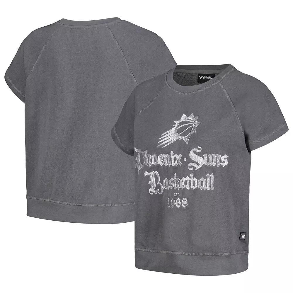 Women's The Wild Collective Gray Phoenix Suns Embroidered Fleece Raglan Short Sleeve Pullover Sweatshirt, Size: Large, Phx Grey Product Image