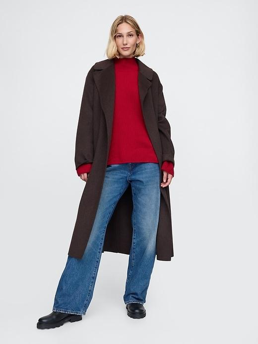 100% Cotton Oversized Split-Hem Mockneck Sweater Product Image