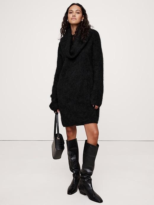 Oversized Fuzzy Alpaca-Blend Sweater Dress Product Image