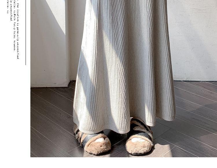 High Waist Plain Knit Maxi A-Line Skirt Product Image