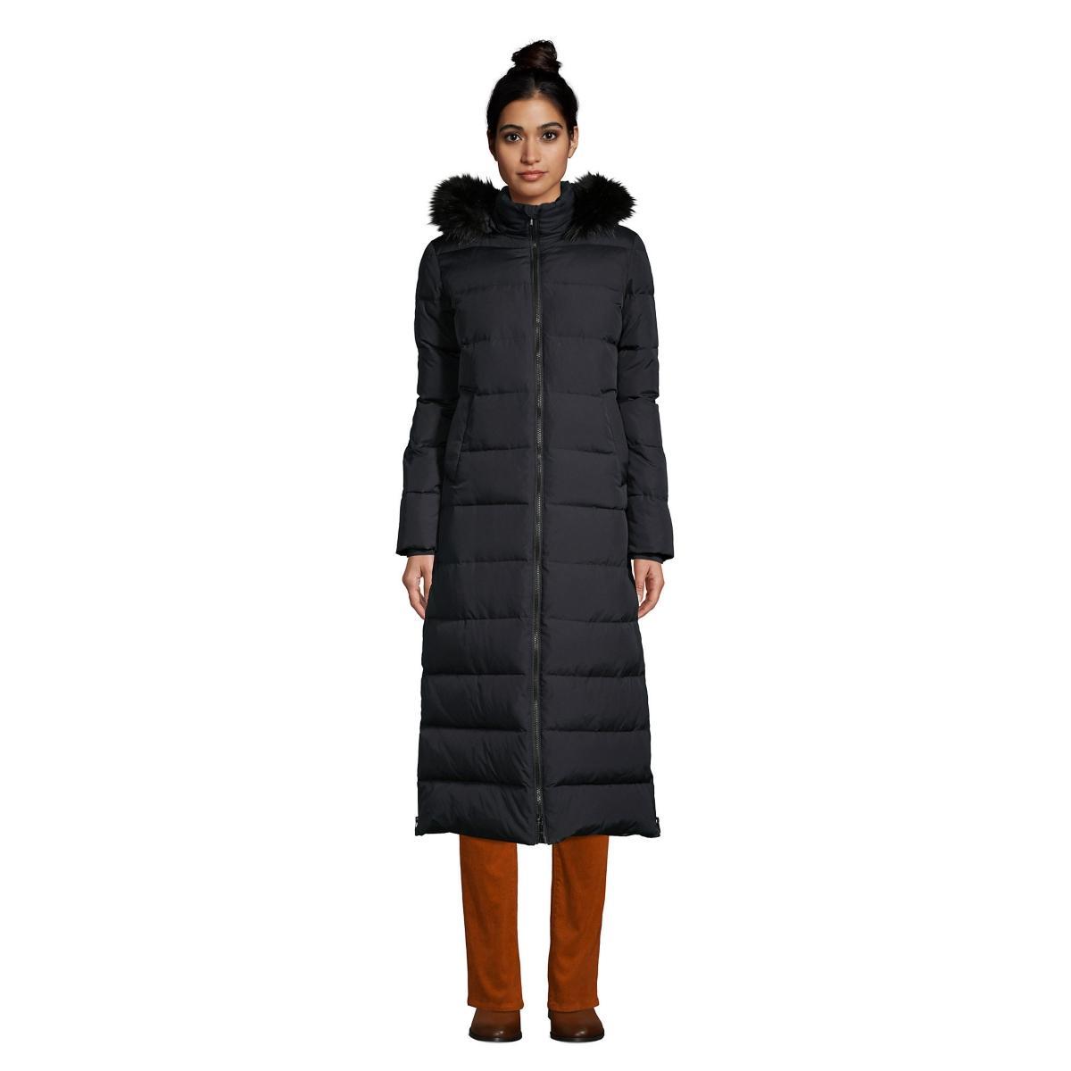 Womens Lands End Faux-Fur Hood Quilted Long Down Winter Coat Product Image