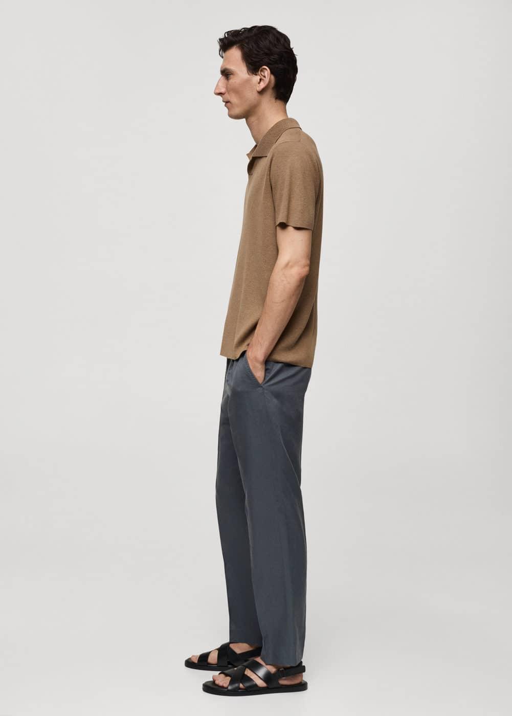 Textured knitted cotton polo shirt - Men | MANGO USA Product Image