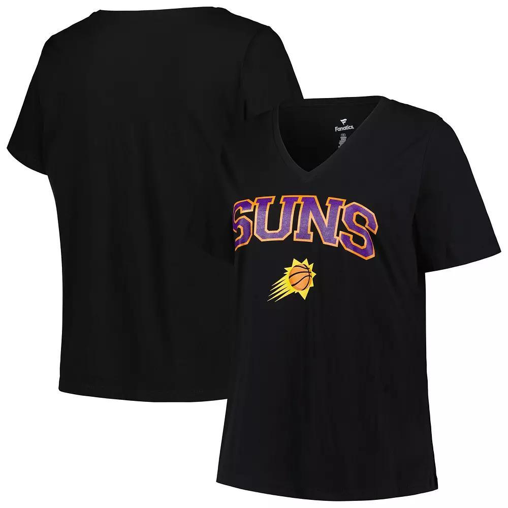 Women's Profile Black Phoenix Suns Plus Size Arch Over Logo V-Neck T-Shirt, Size: PLUS Large, Phx Black Product Image