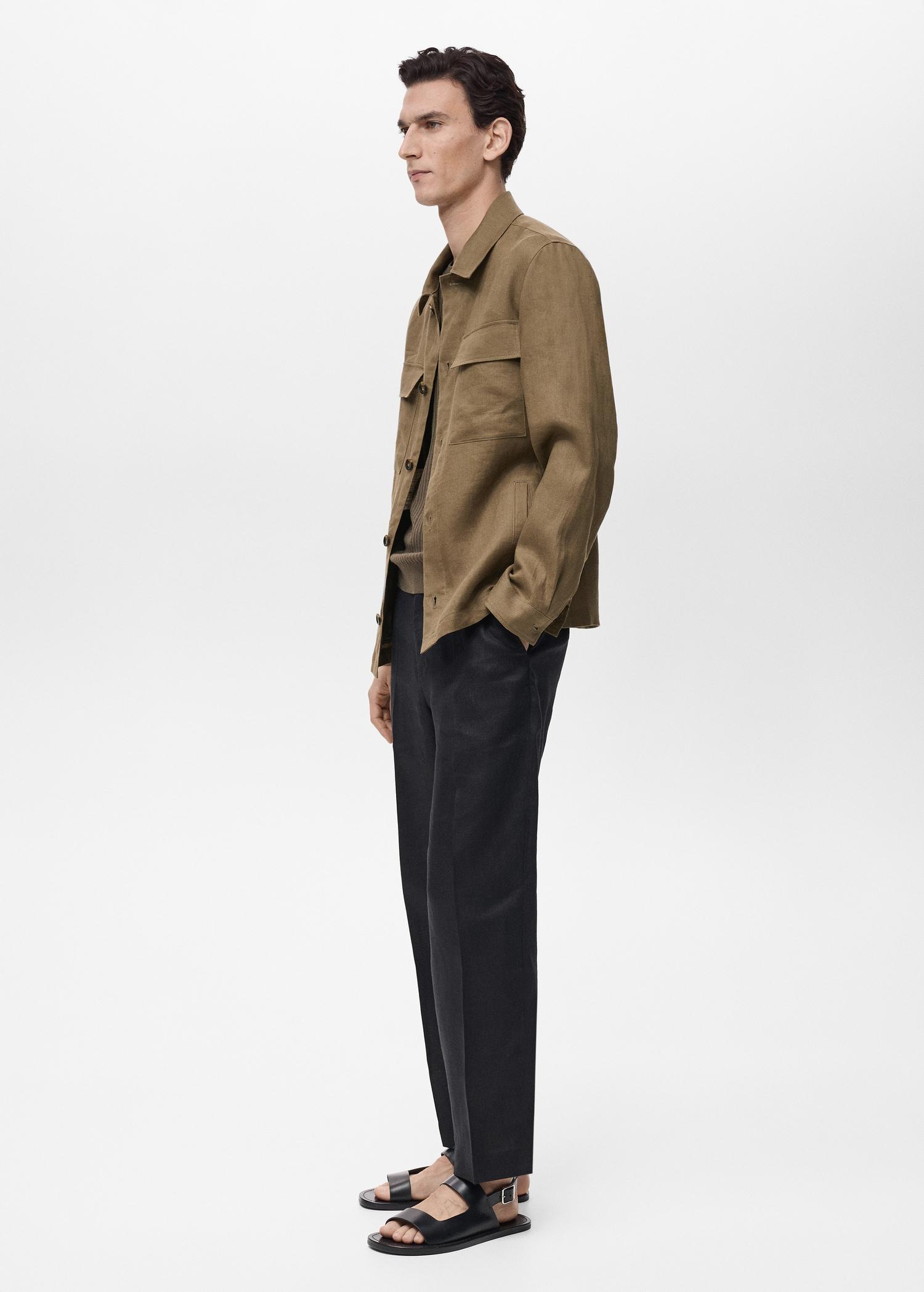 100% linen overshirt with pockets - Men | MANGO USA Product Image