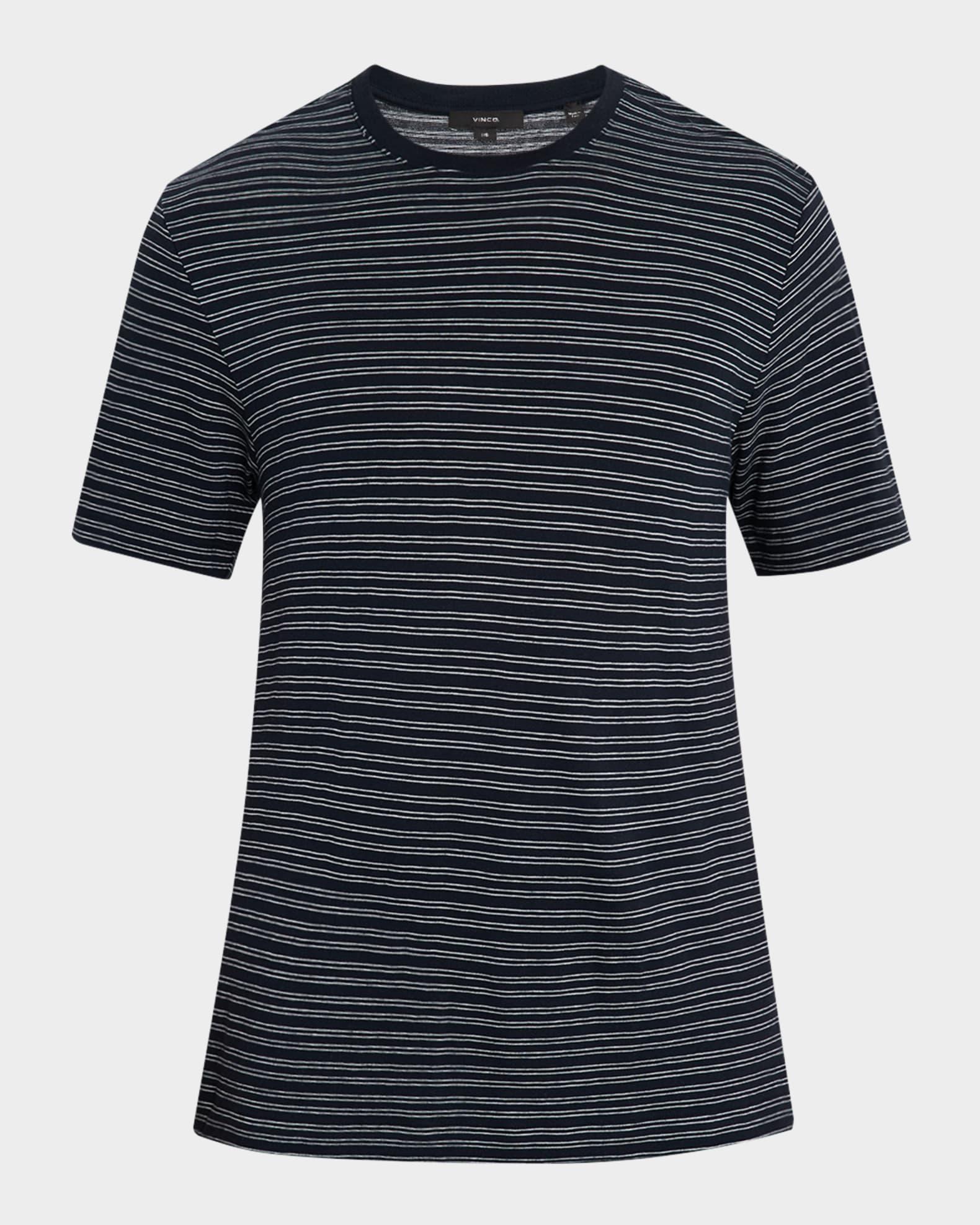Mens Cotton Thin Stripe Crewneck T-Shirt Product Image