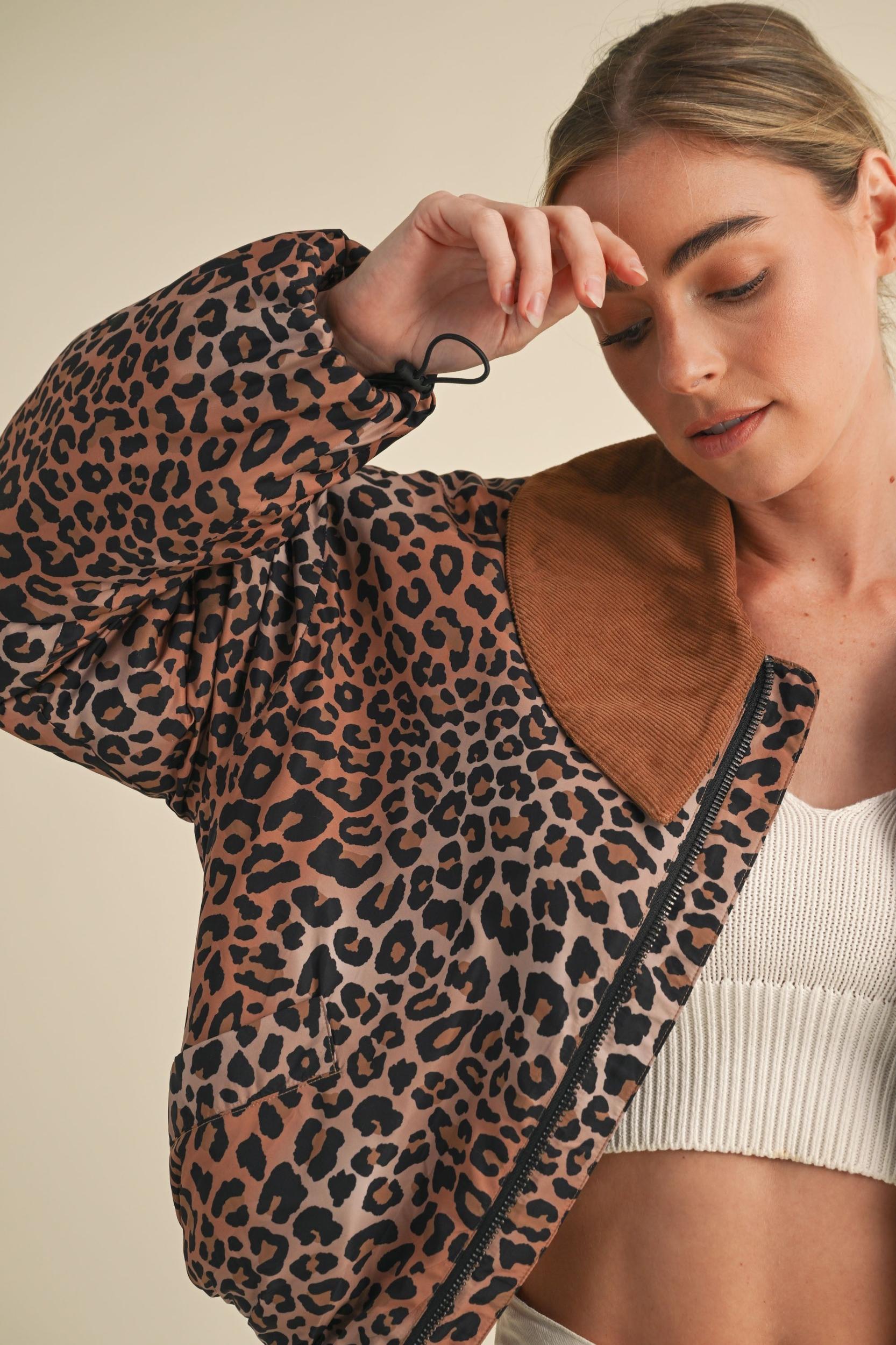 Leopard Printed Cute Collard Jacket Product Image