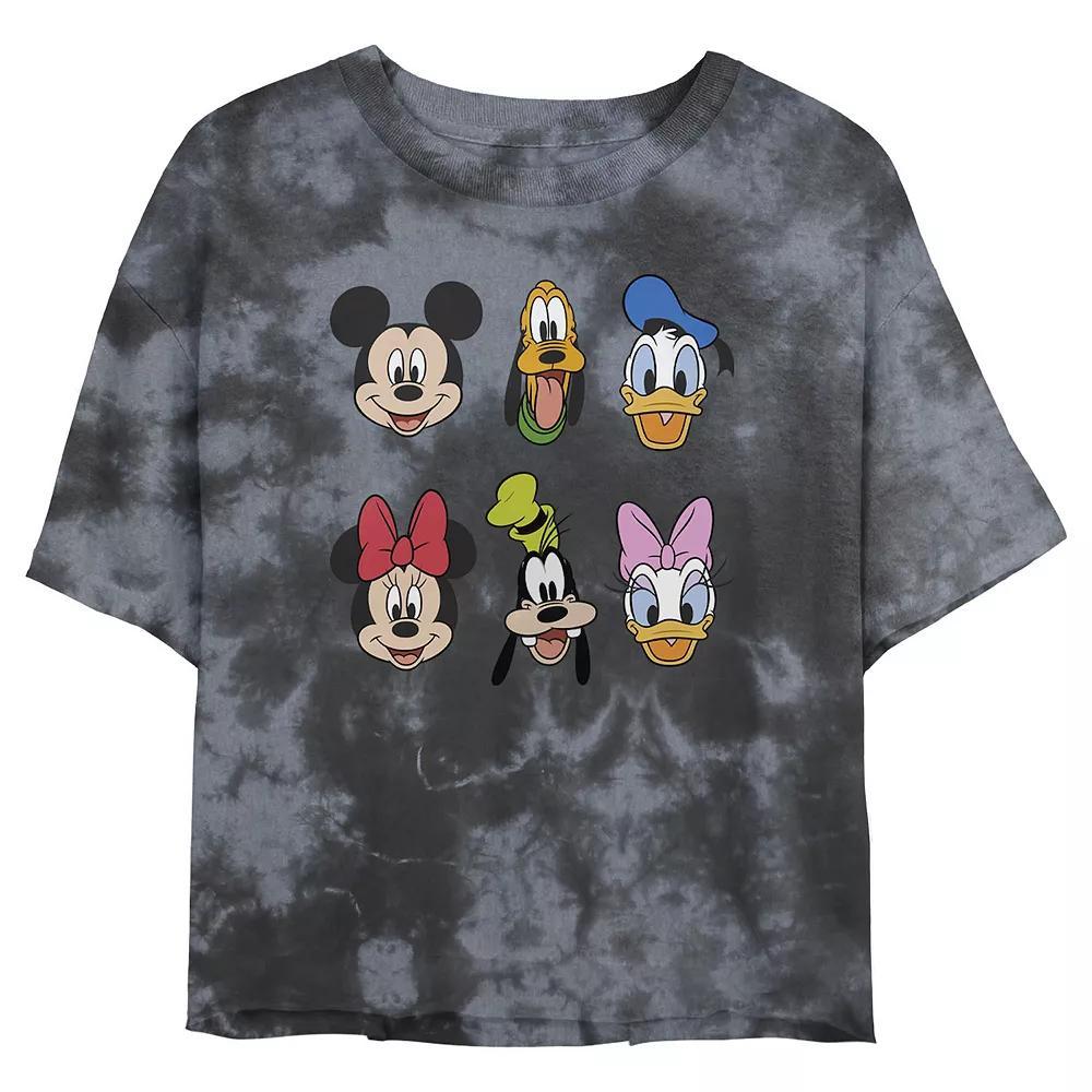 Disney's Mickey Mouse & Friends Juniors' Group Shot Heads Wash Crop Tee, Girl's, Size: XL, Black Grey Product Image