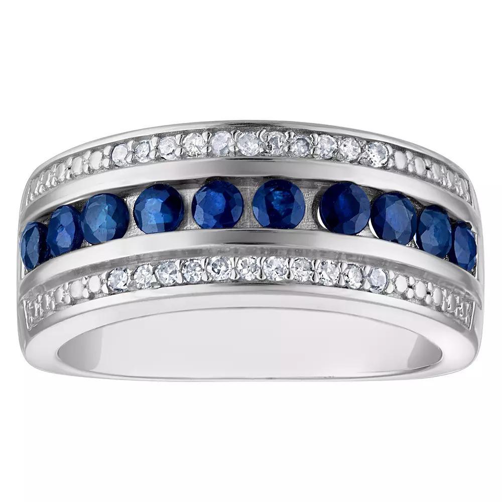 Tiara 14k Gold Plated Sterling Silver Sapphire & 1/10 Carat T.W. Diamond Ring, Women's, Size: 8, Silver Tone Product Image