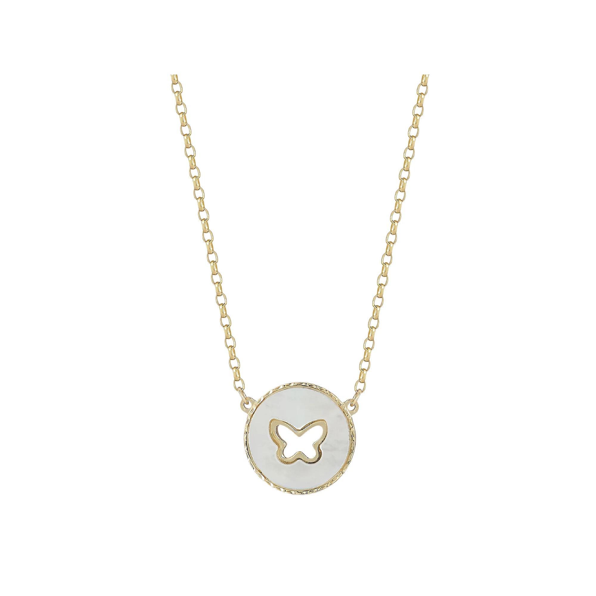 LUMINOR GOLD 14k Gold Mother of Pearl Butterfly Pendant Necklace, Women's, Size: 18" Product Image