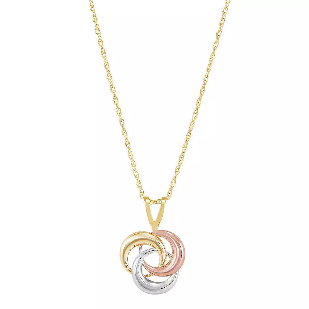 Everlasting Gold 10k Tri-Tone Gold Love Knot Drop Pendant Necklace, Womens 10k  Tone Product Image