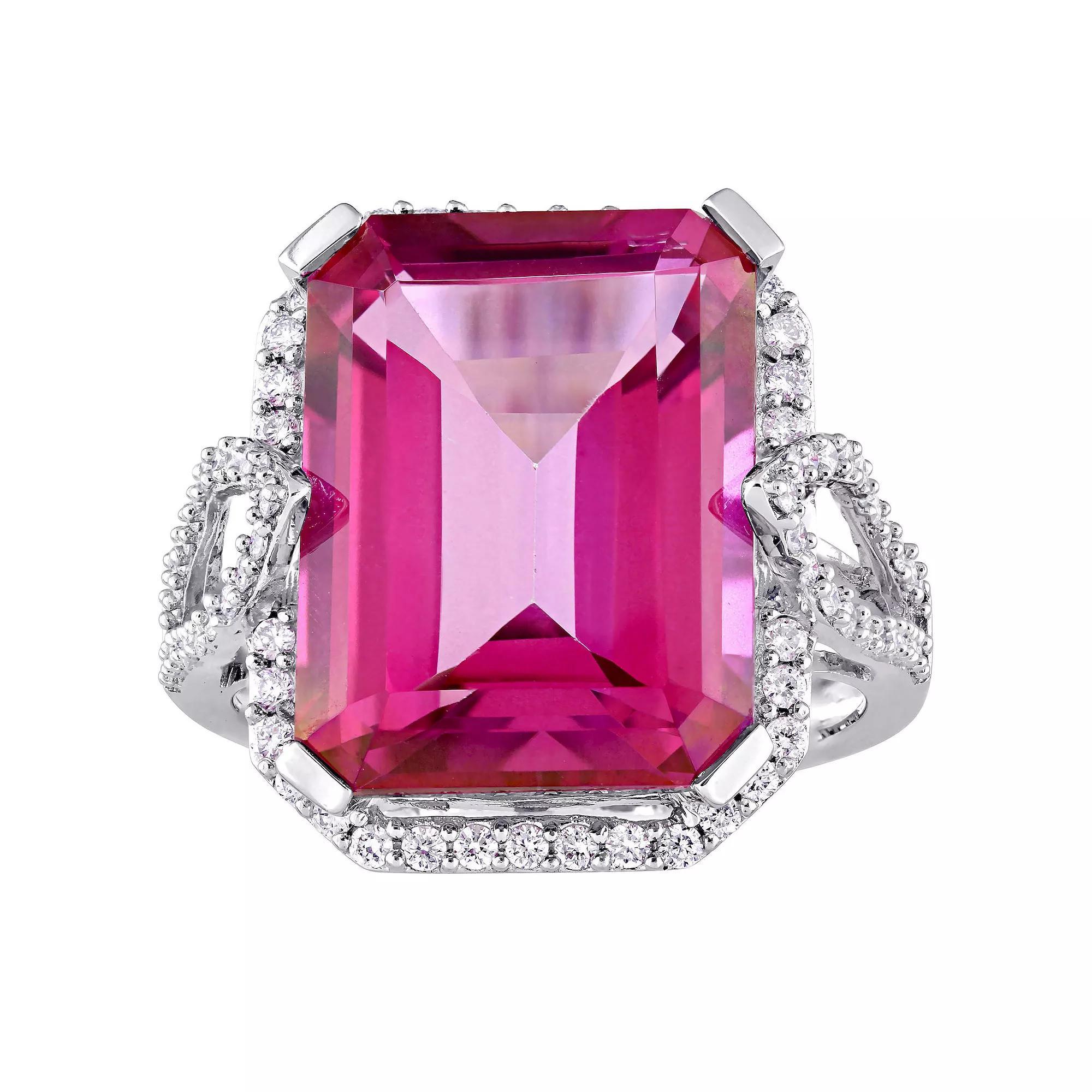 Stella Grace 14k White Gold Pink Topaz & 1/2 Carat T.W. Diamond Cocktail Ring, Women's, Size: 8.50 Product Image