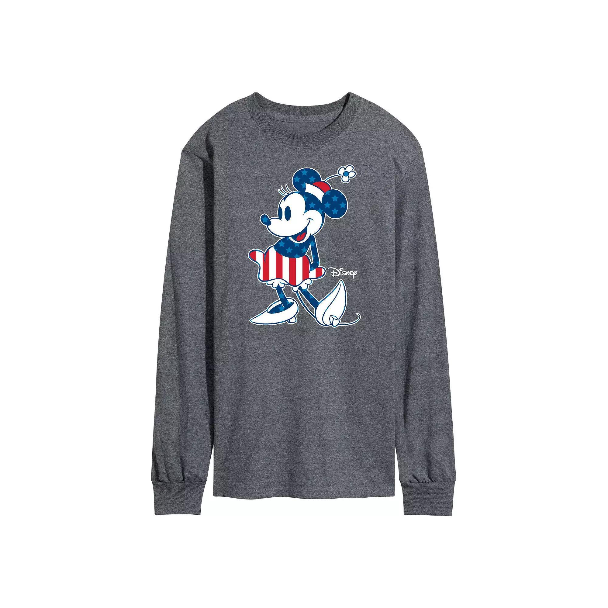 Disneys Minnie Mouse Mens Flag Long Sleeve Graphic Tee Product Image