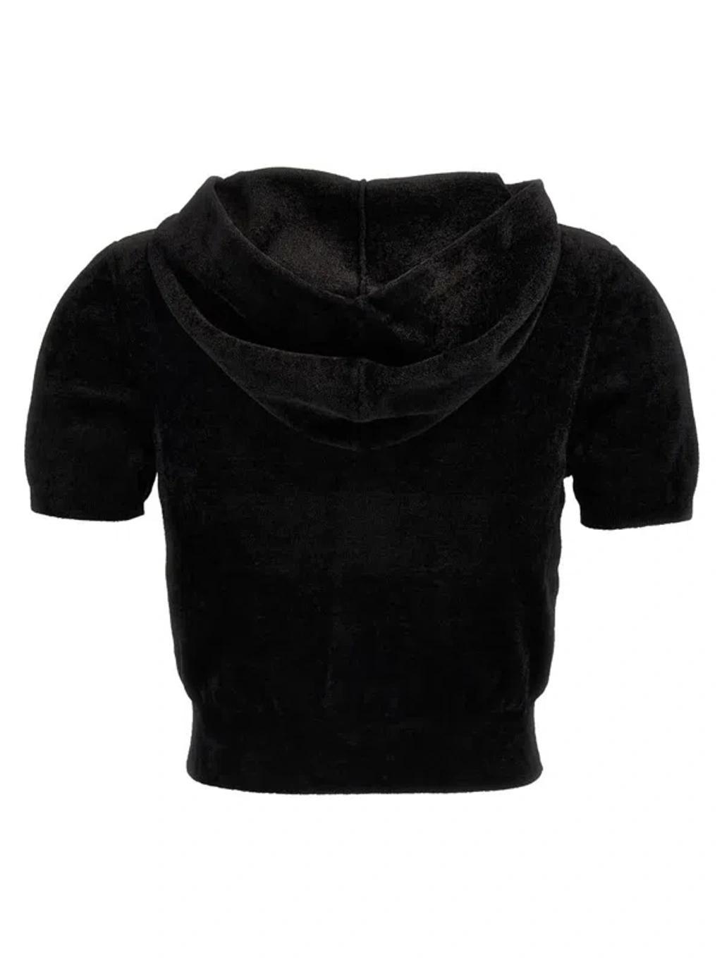 ALEXANDER WANG T Logo Chenille Cropped Hoodie In Black Product Image