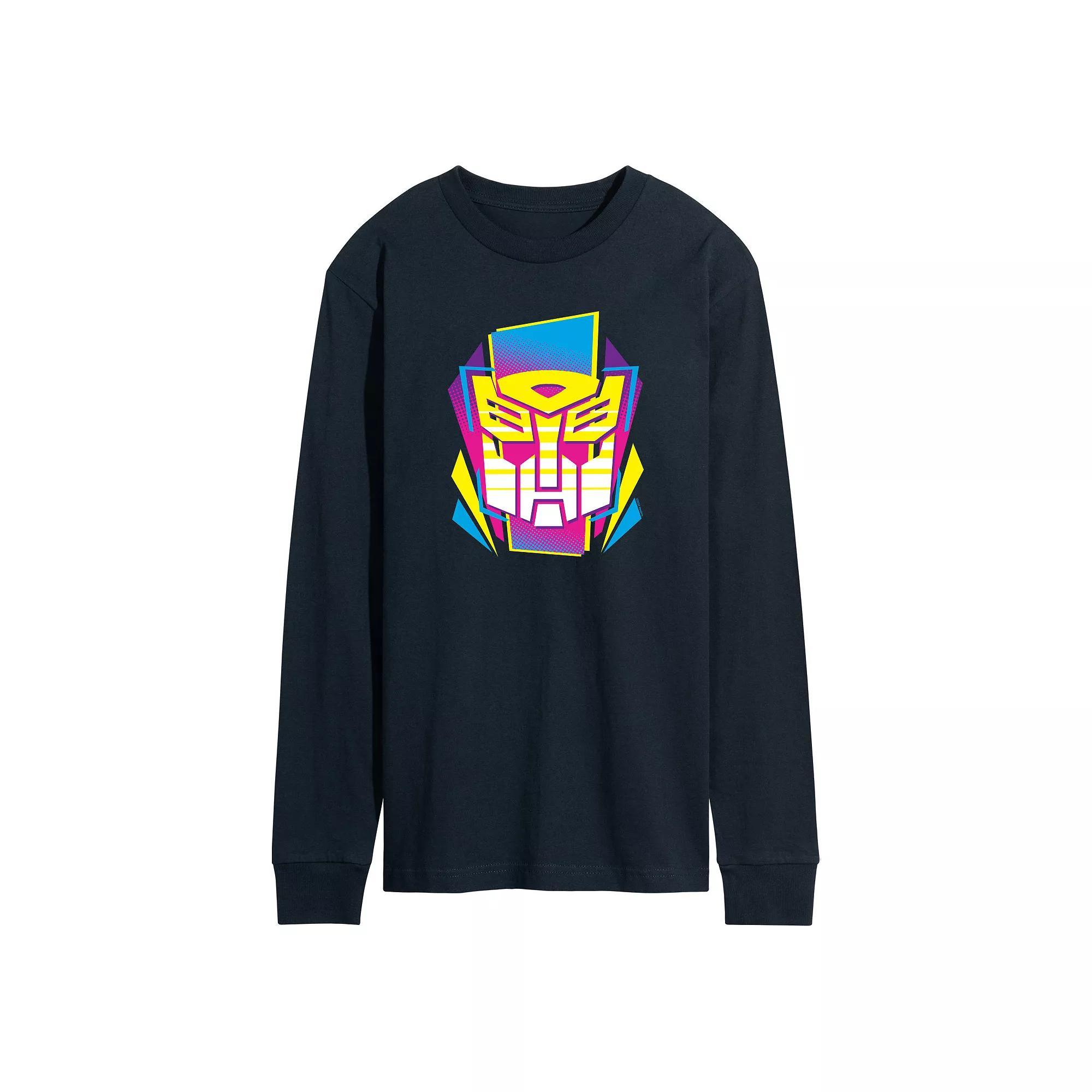 Mens Transformers Halftone Icon Autobot Long Sleeve Graphic Tee Blue Product Image
