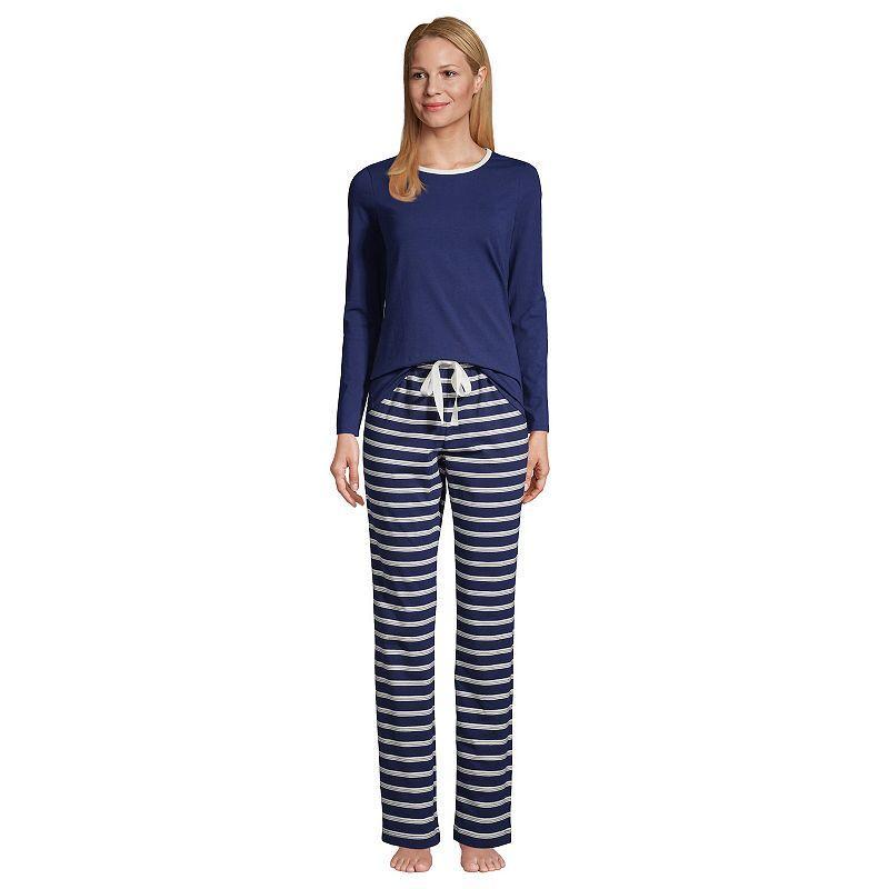 Petite Lands End Womens Knit Long Sleeve Pajama Top & Pajama Pants Sleep Set Green Mini Floral Product Image